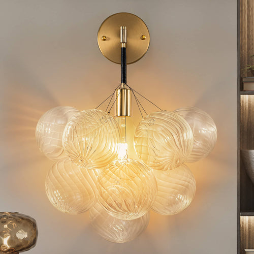 Bubbles Wall Lamp Clear And Ribbed Balls Black Canopy And Gold Cord