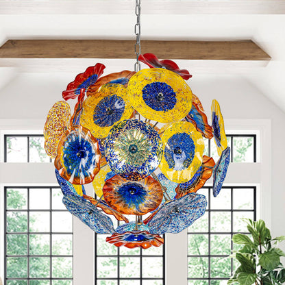 Ceiling In Blooms Blown Glass Plates Chandelier Multi-Colors