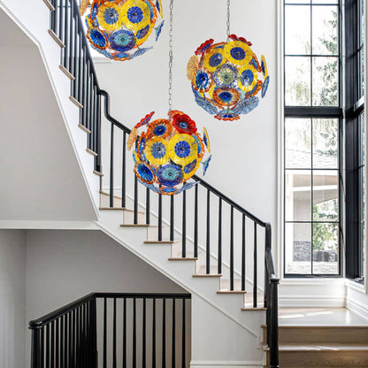 Ceiling In Blooms Blown Glass Plates Chandelier Multi-Colors