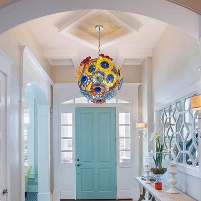 Ceiling In Blooms Blown Glass Plates Chandelier Multi-Colors