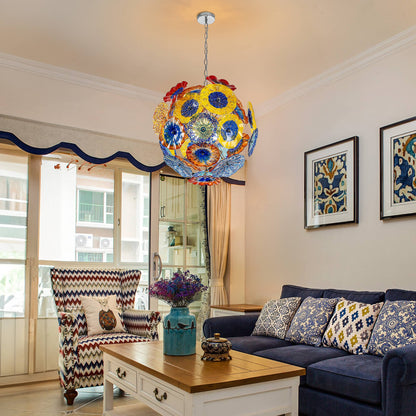 Ceiling In Blooms Blown Glass Plates Chandelier Multi-Colors