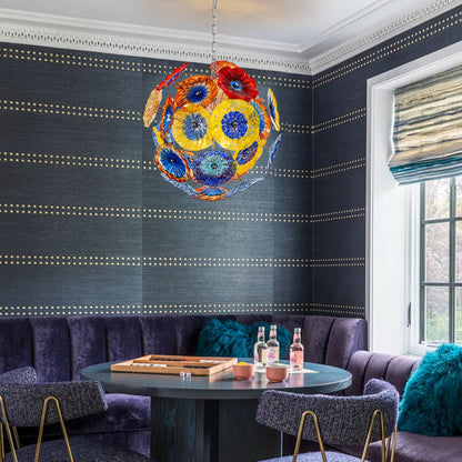 Ceiling In Blooms Blown Glass Plates Chandelier Multi-Colors