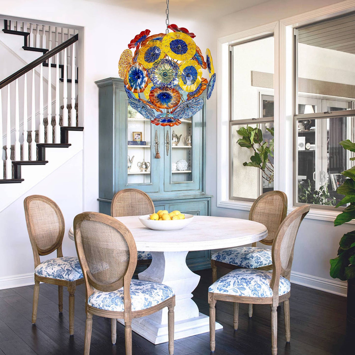 Ceiling In Blooms Blown Glass Plates Chandelier Multi-Colors