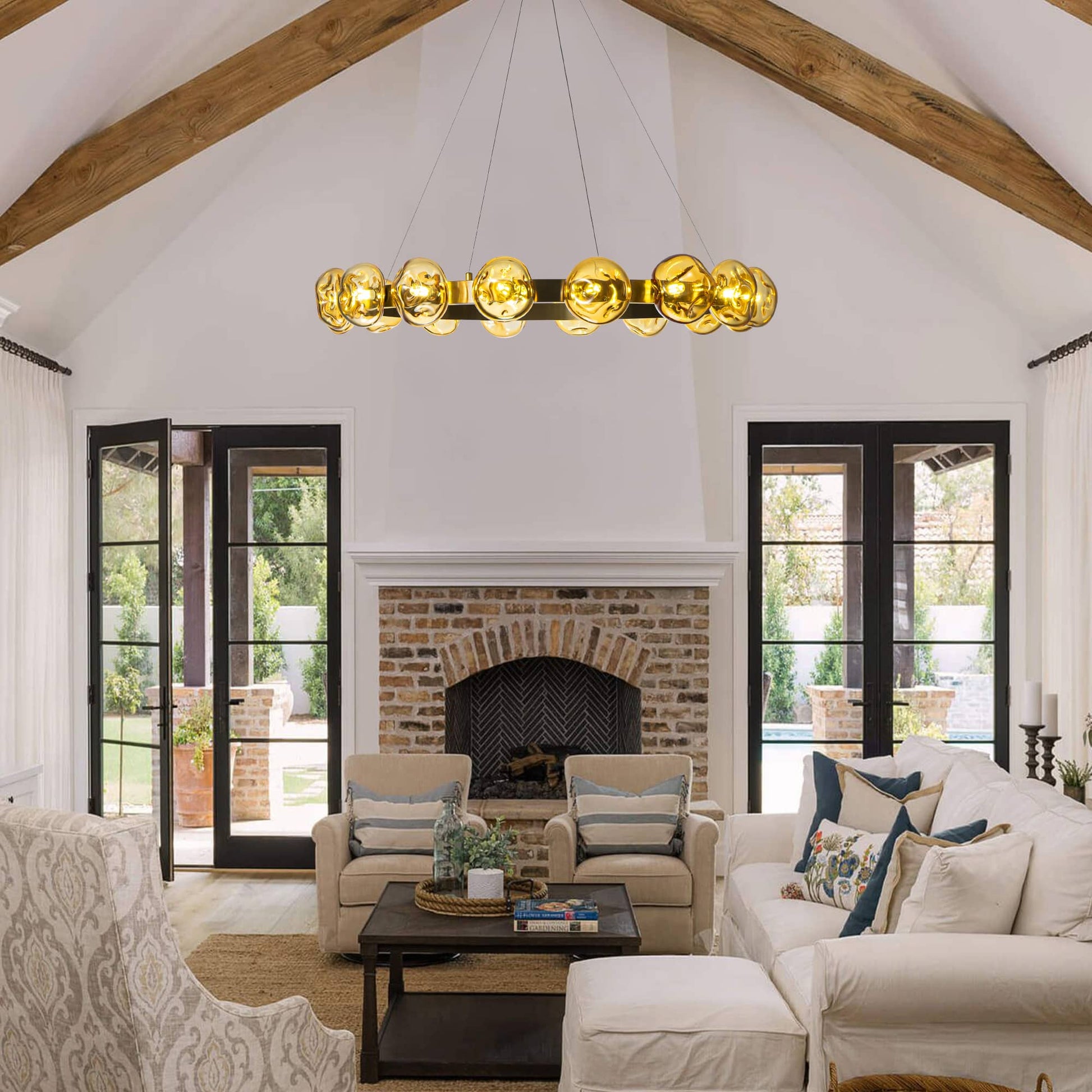 Modern Chandelier Irregular Amber Glass Bubbles Ring Loop