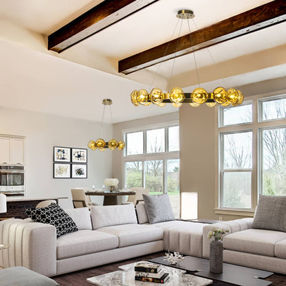 Modern Chandelier Irregular Amber Glass Bubbles Ring Loop