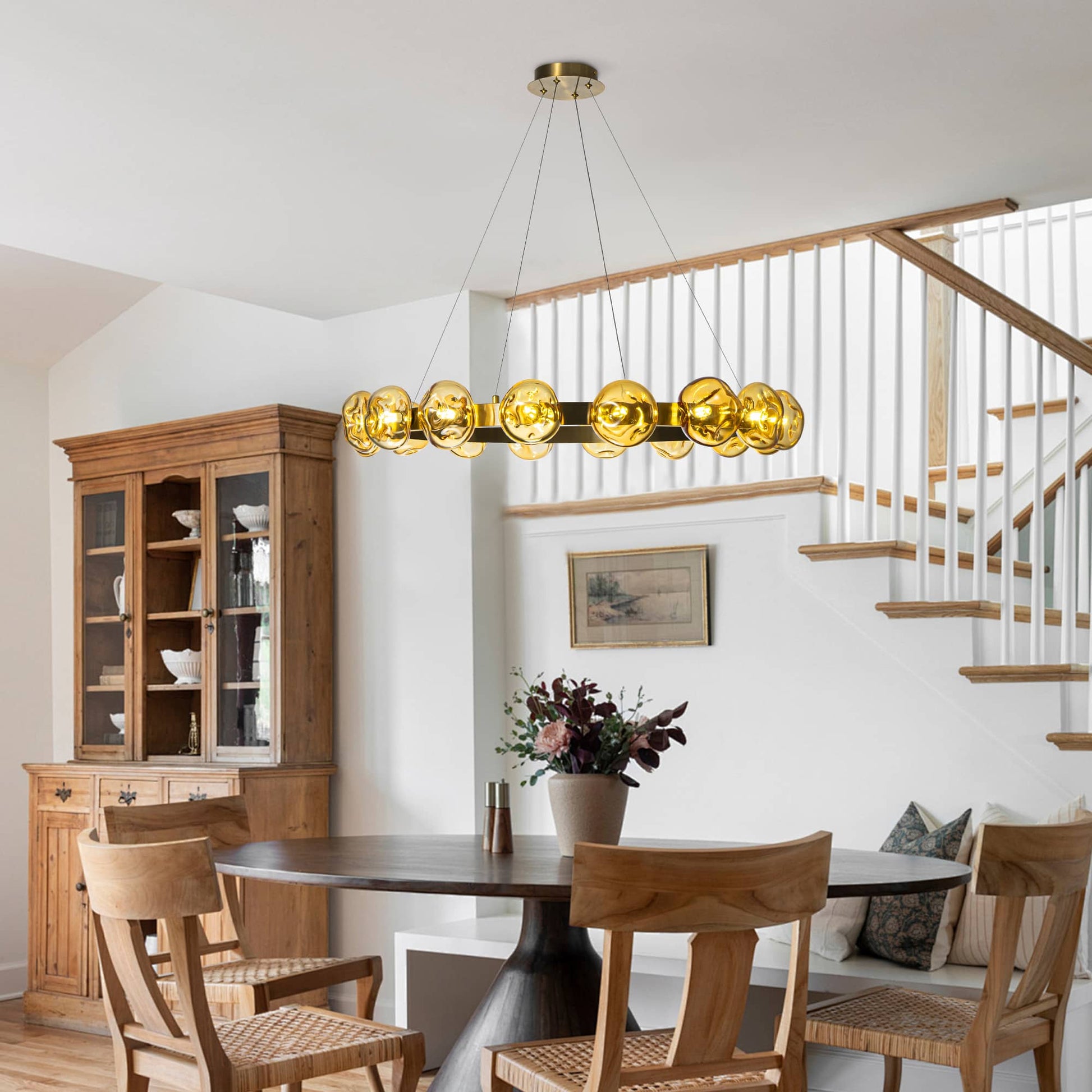 Modern Chandelier Irregular Amber Glass Bubbles Ring Loop