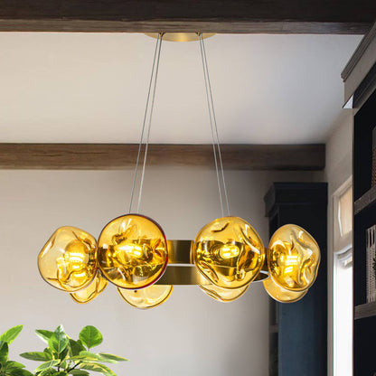 Modern Chandelier Irregular Amber Glass Bubbles Ring Loop