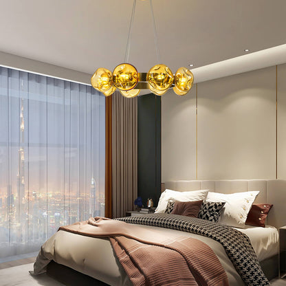 Modern Chandelier Irregular Amber Glass Bubbles Ring Loop