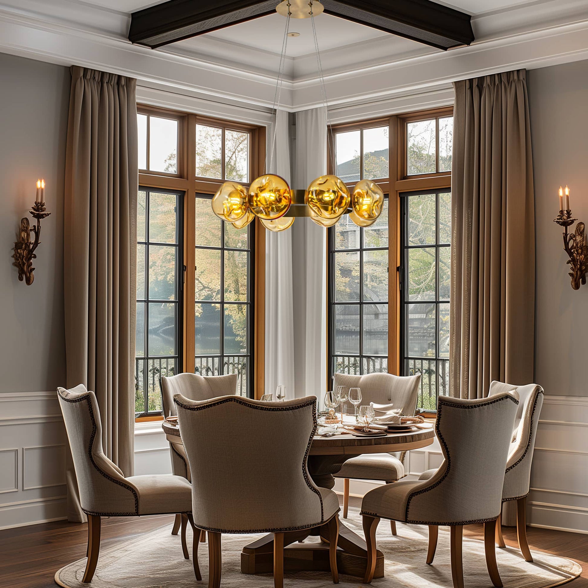 Modern Chandelier Irregular Amber Glass Bubbles Ring Loop