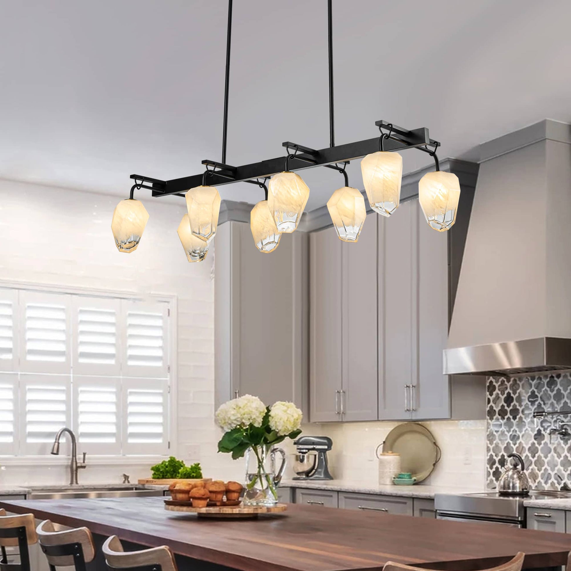 Retro Chandelier Frost White Hailstone-shaped Lampshape