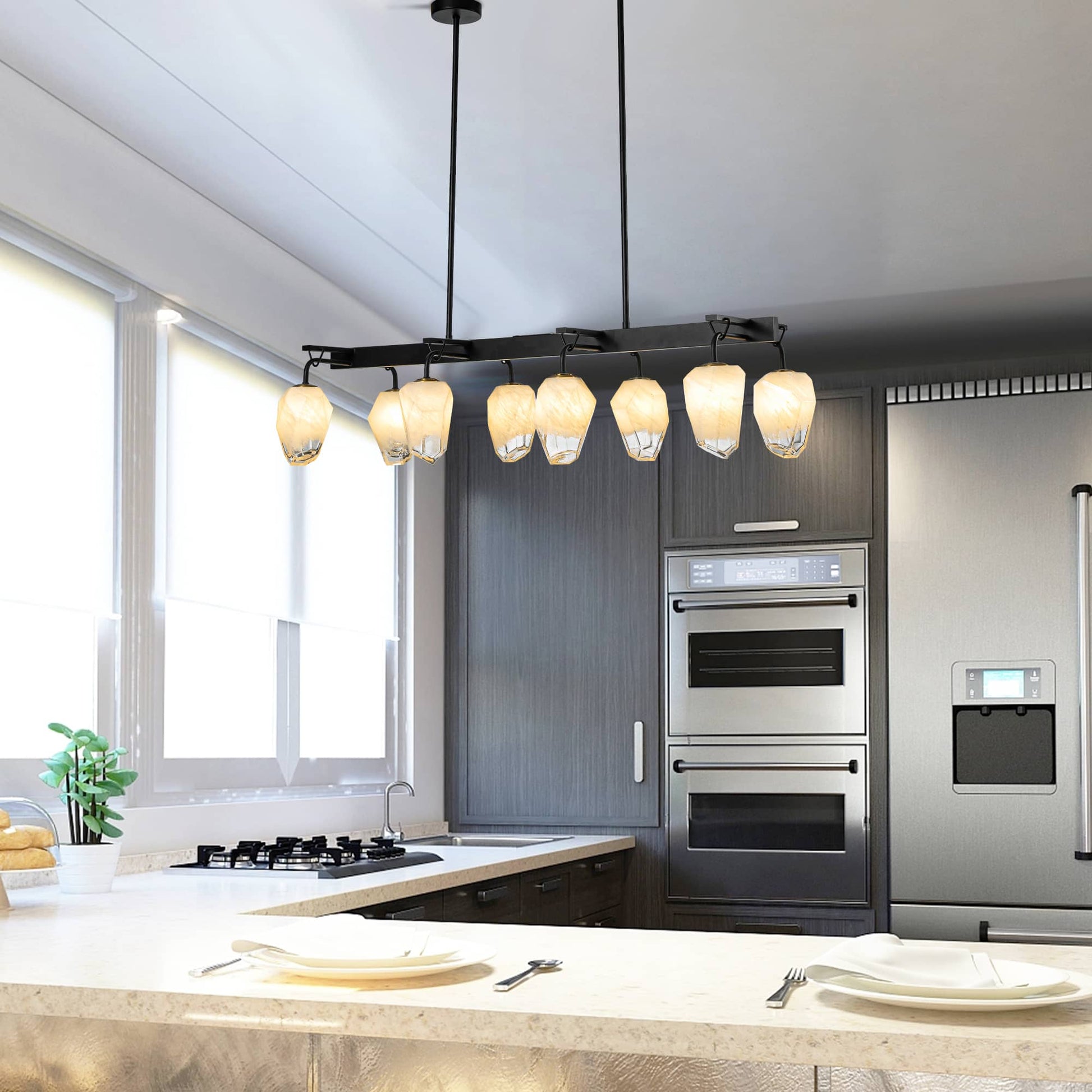 Retro Chandelier Frost White Hailstone-shaped Lampshape