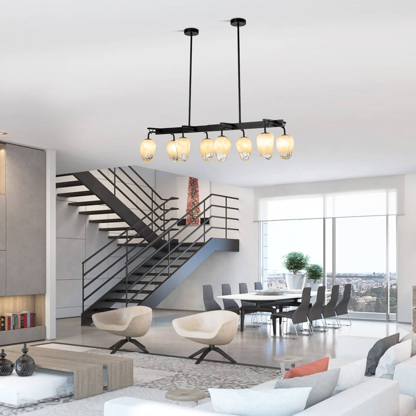 Retro Chandelier Frost White Hailstone-shaped Lampshape