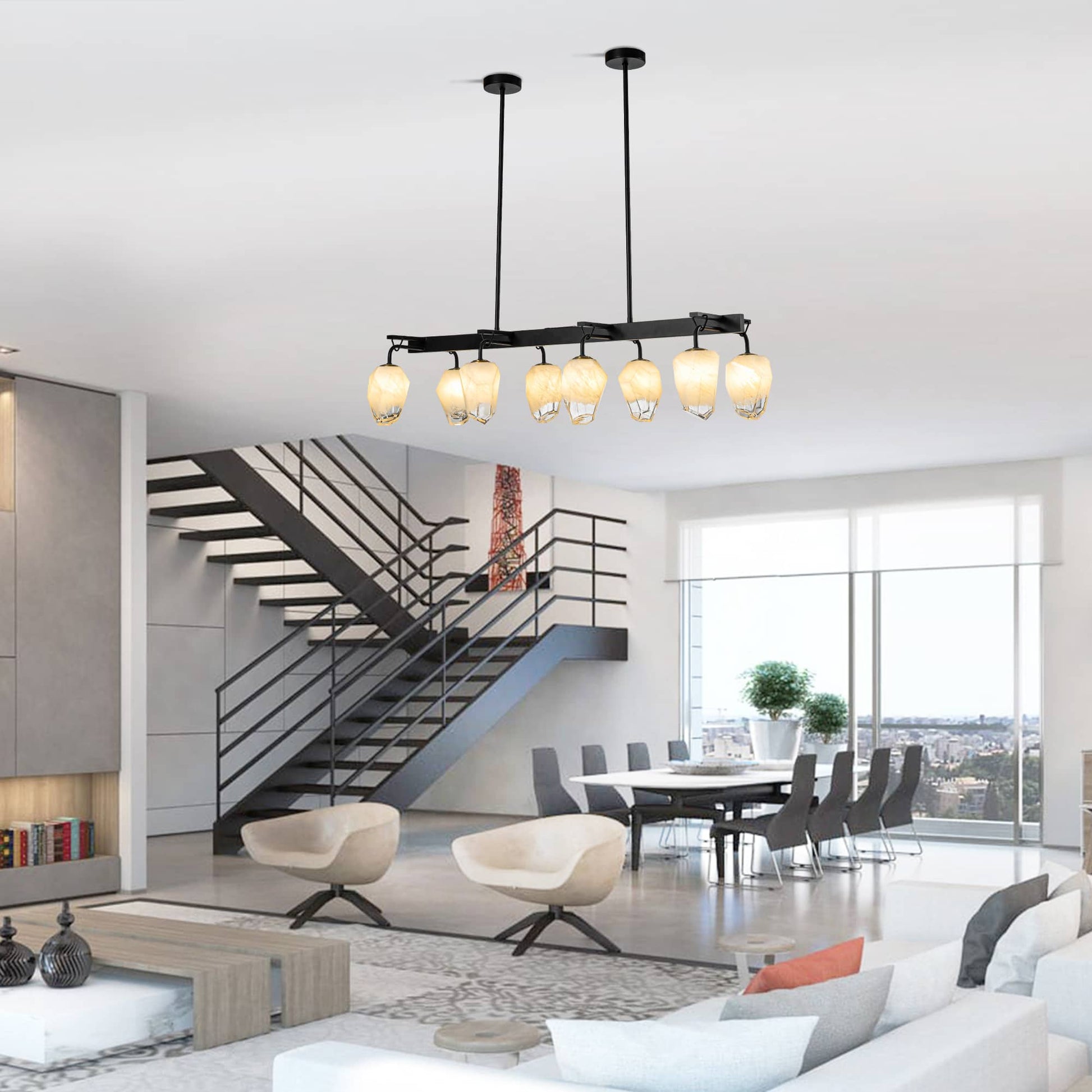 Retro Chandelier Frost White Hailstone-shaped Lampshape