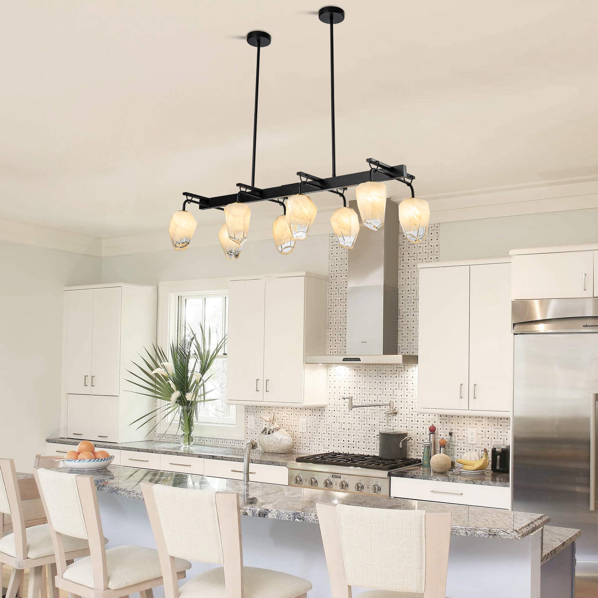 Retro Chandelier Frost White Hailstone-shaped Lampshape