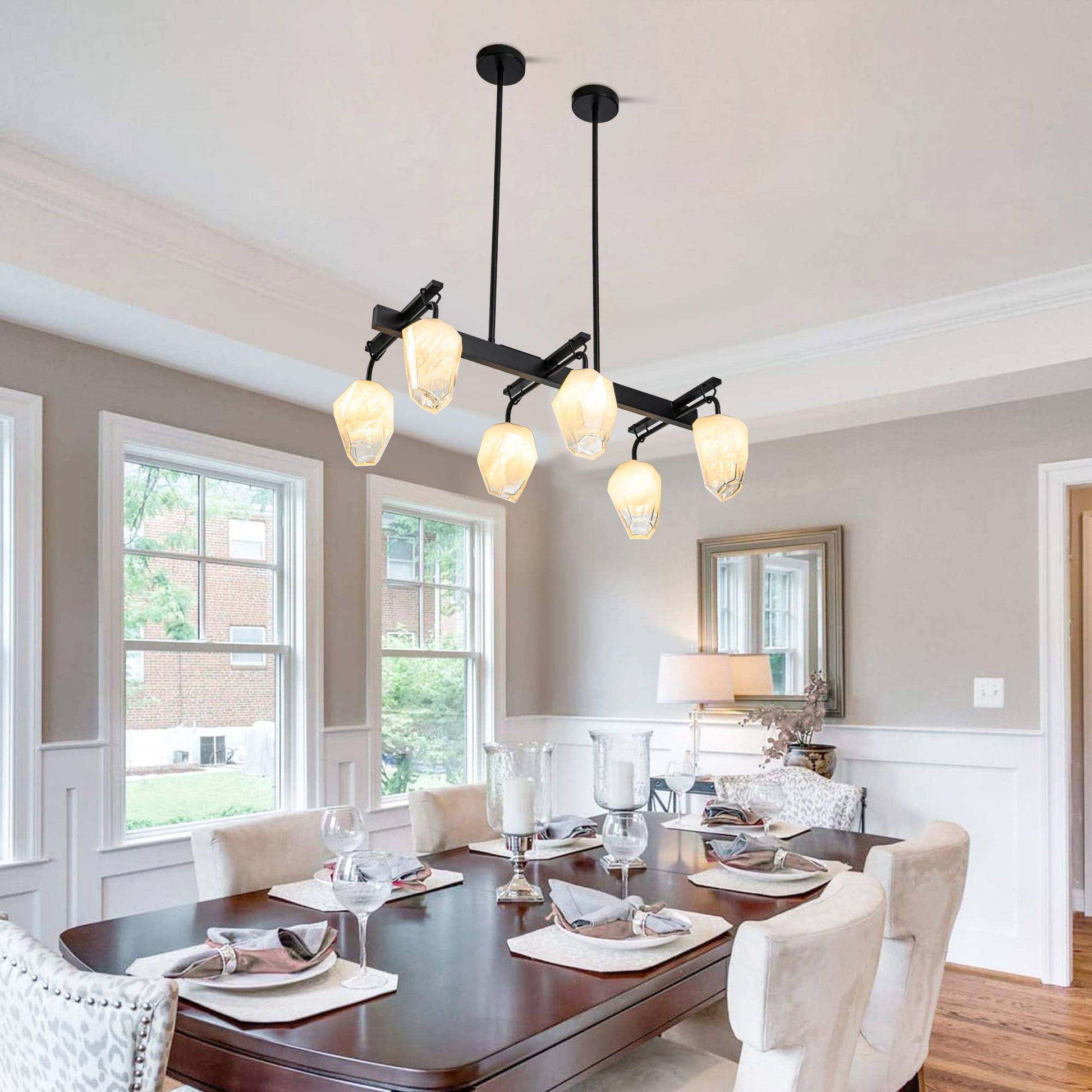 Retro Chandelier Frost White Hailstone-shaped Lampshape