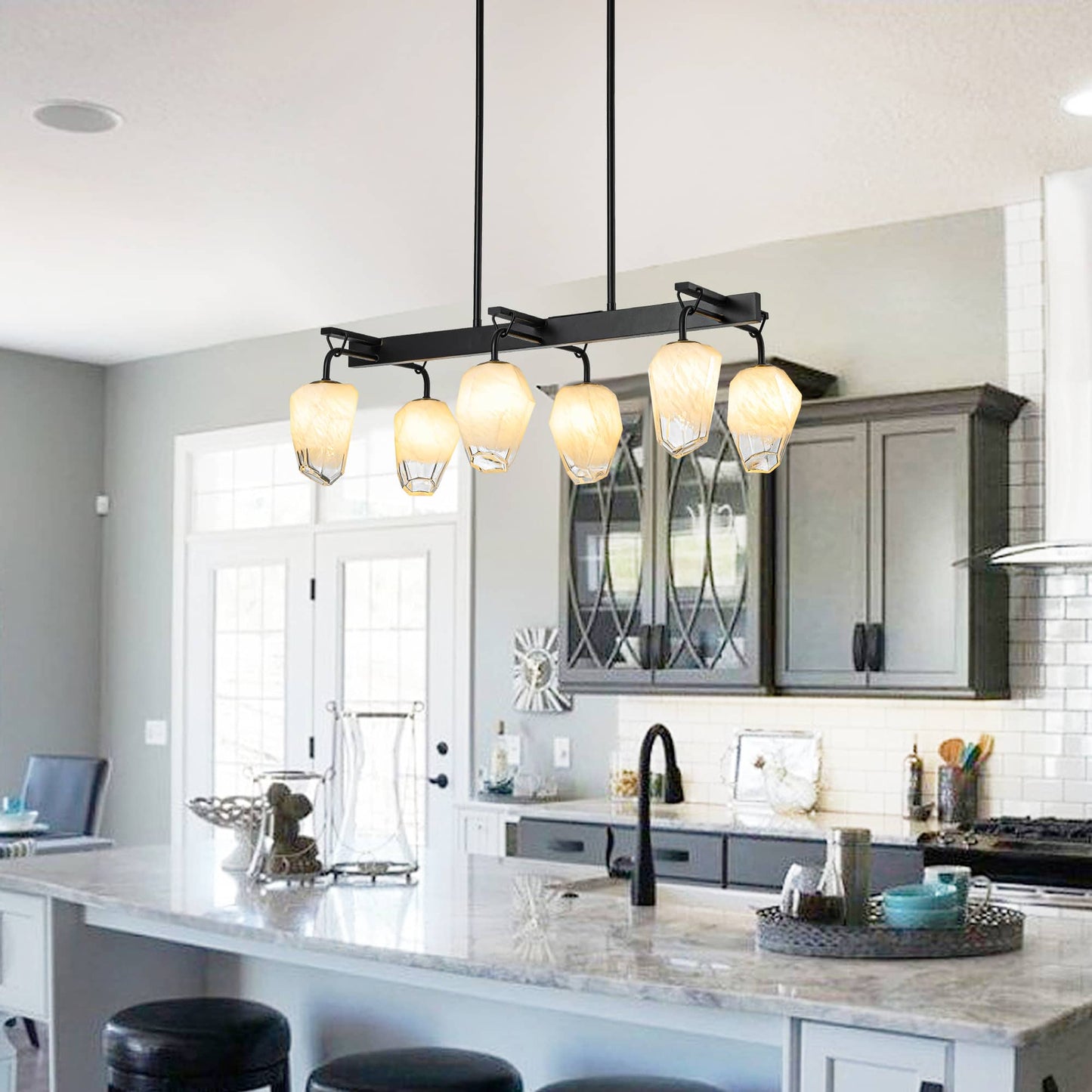 Retro Chandelier Frost White Hailstone-shaped Lampshape