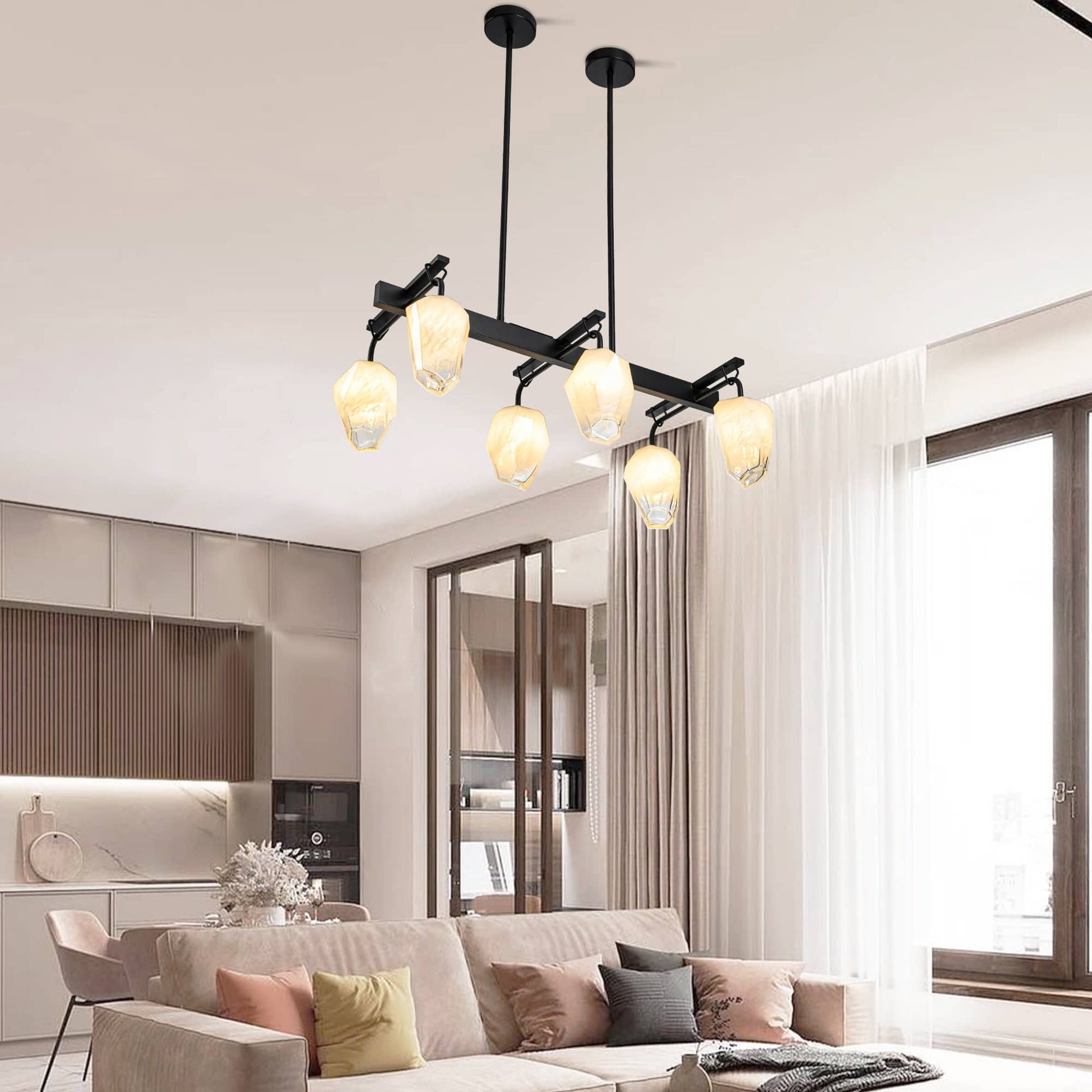 Retro Chandelier Frost White Hailstone-shaped Lampshape