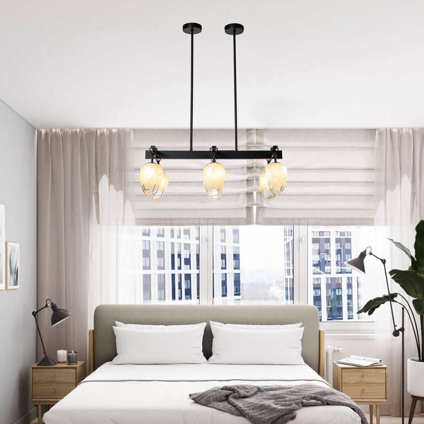 Retro Chandelier Frost White Hailstone-shaped Lampshape