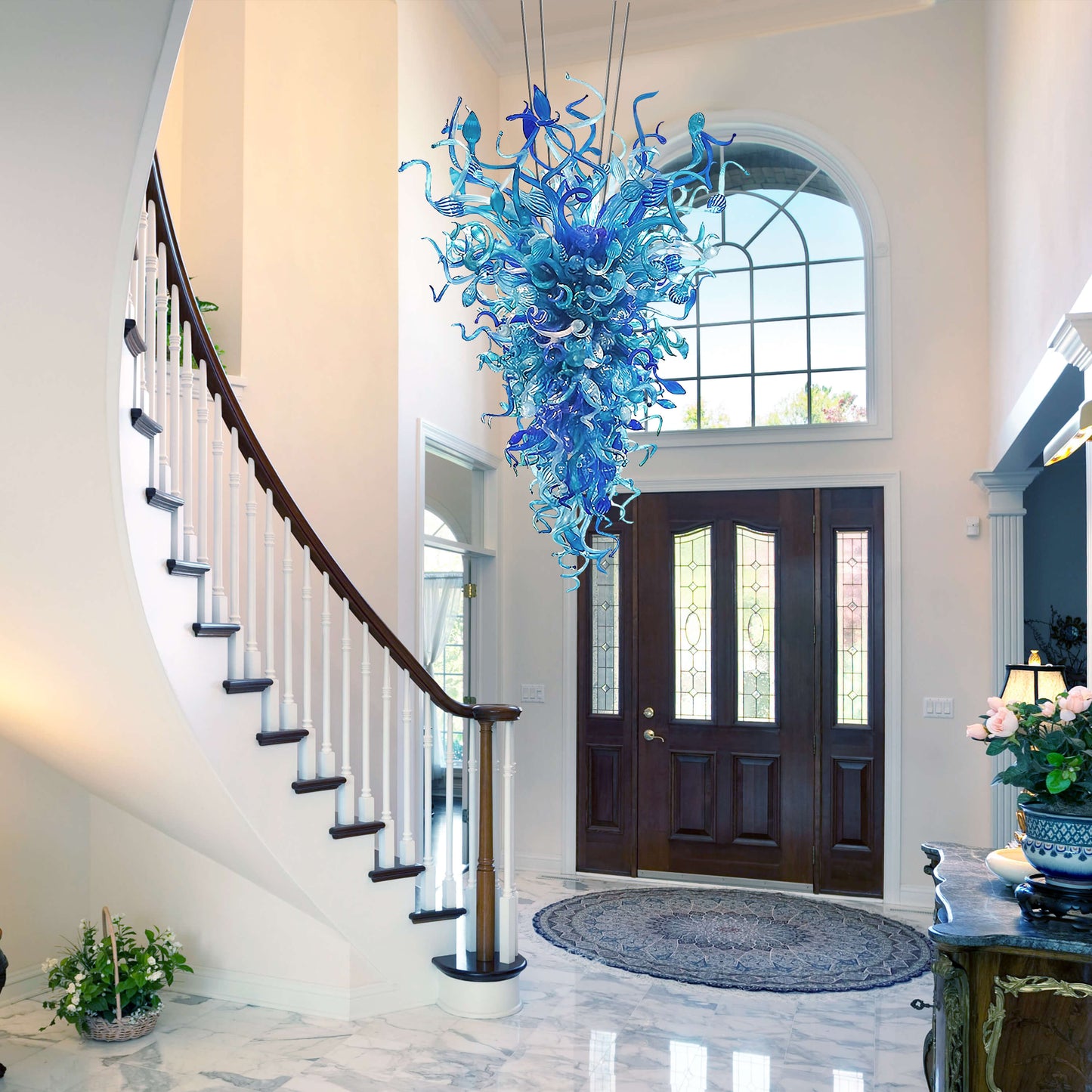 Azure Cascade Blown Glass Chandelier – Chihuly-Inspired Artistic Lighting