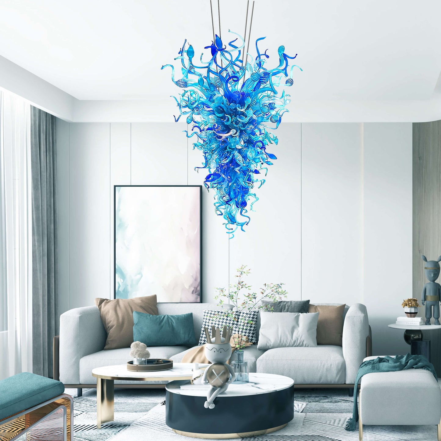 Azure Cascade Blown Glass Chandelier – Chihuly-Inspired Artistic Lighting