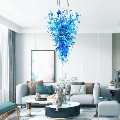 Azure Cascade Blown Glass Chandelier – Chihuly-Inspired Artistic Lighting