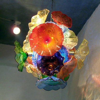 Ceiling Bloom Blown Glass Plates Chandelier Multi Colors Flowers