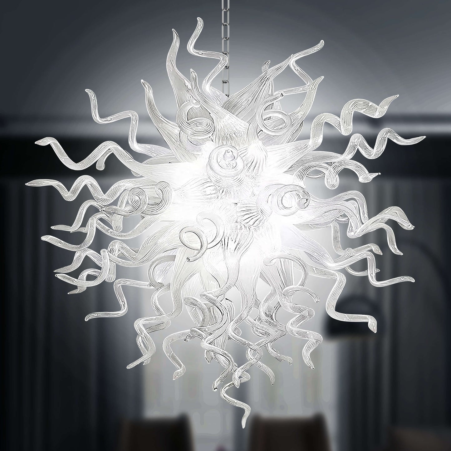 Modern Style Blown Glass Chandelier Frosted Opal White Elegance with Sphere Design