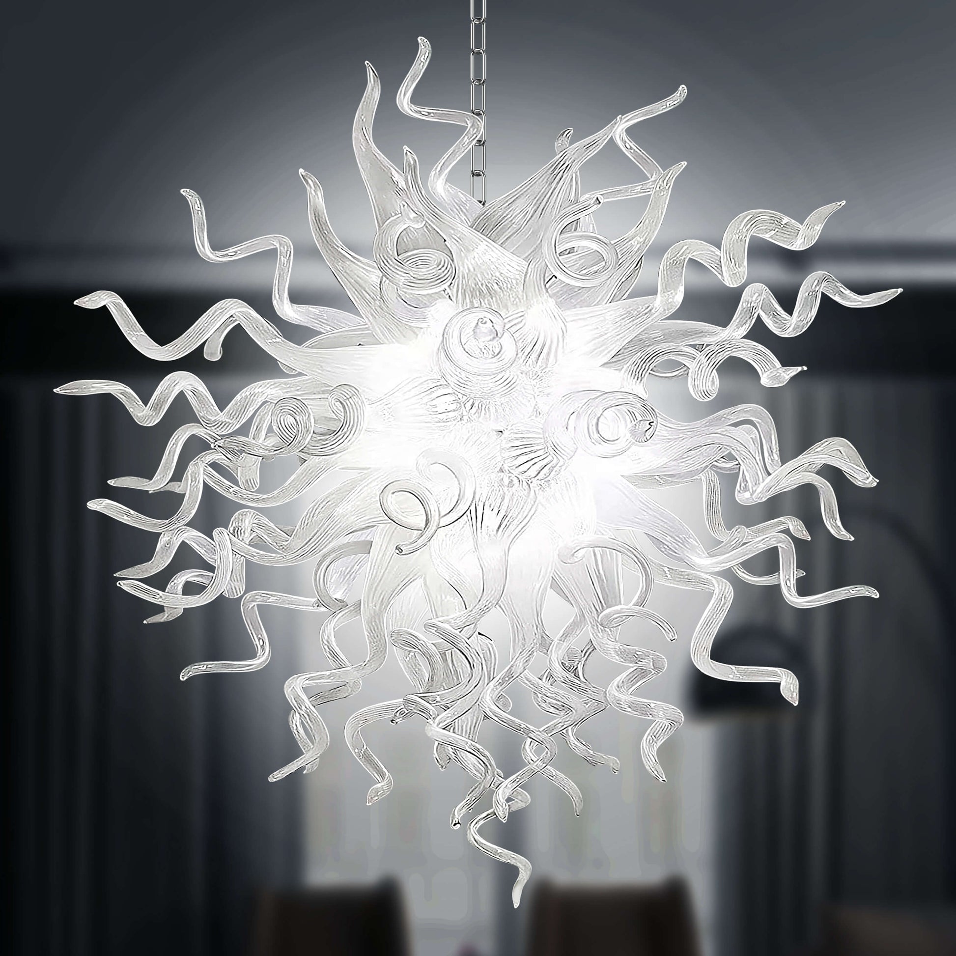 Modern Style Blown Glass Chandelier Frosted Opal White Elegance with Sphere Design