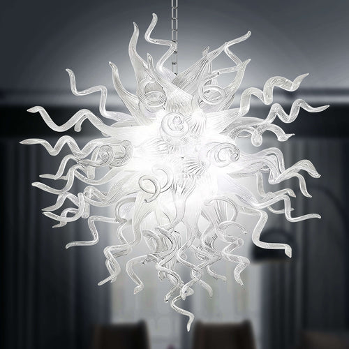 Modern Style Blown Glass Chandelier Frosted Opal White Elegance with Sphere Design