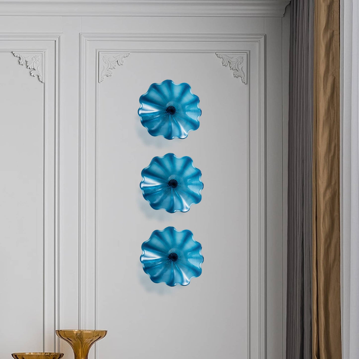 Blown Murano Glass Wall Plates Azure Blue D12inches