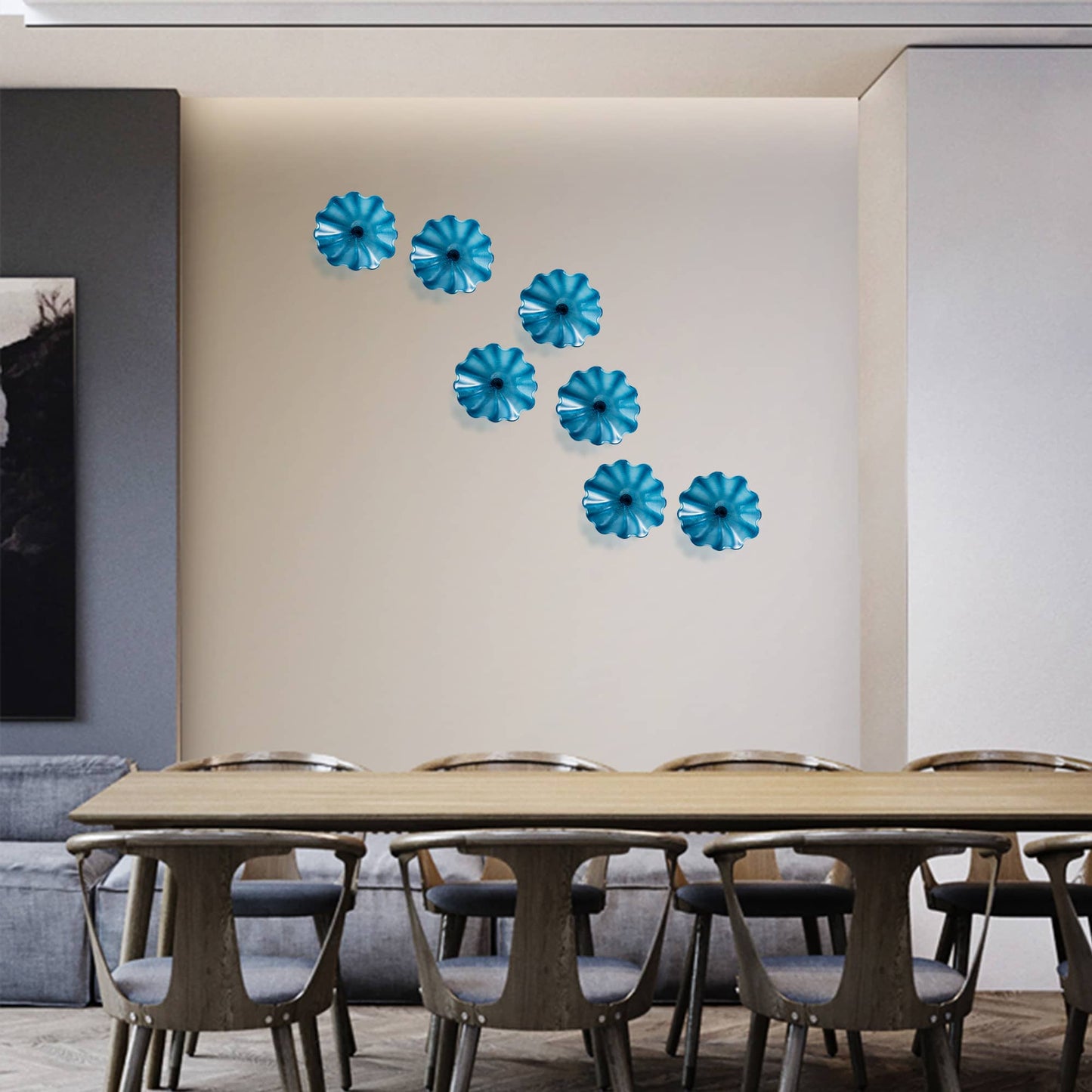 Blown Murano Glass Wall Plates Azure Blue D12inches