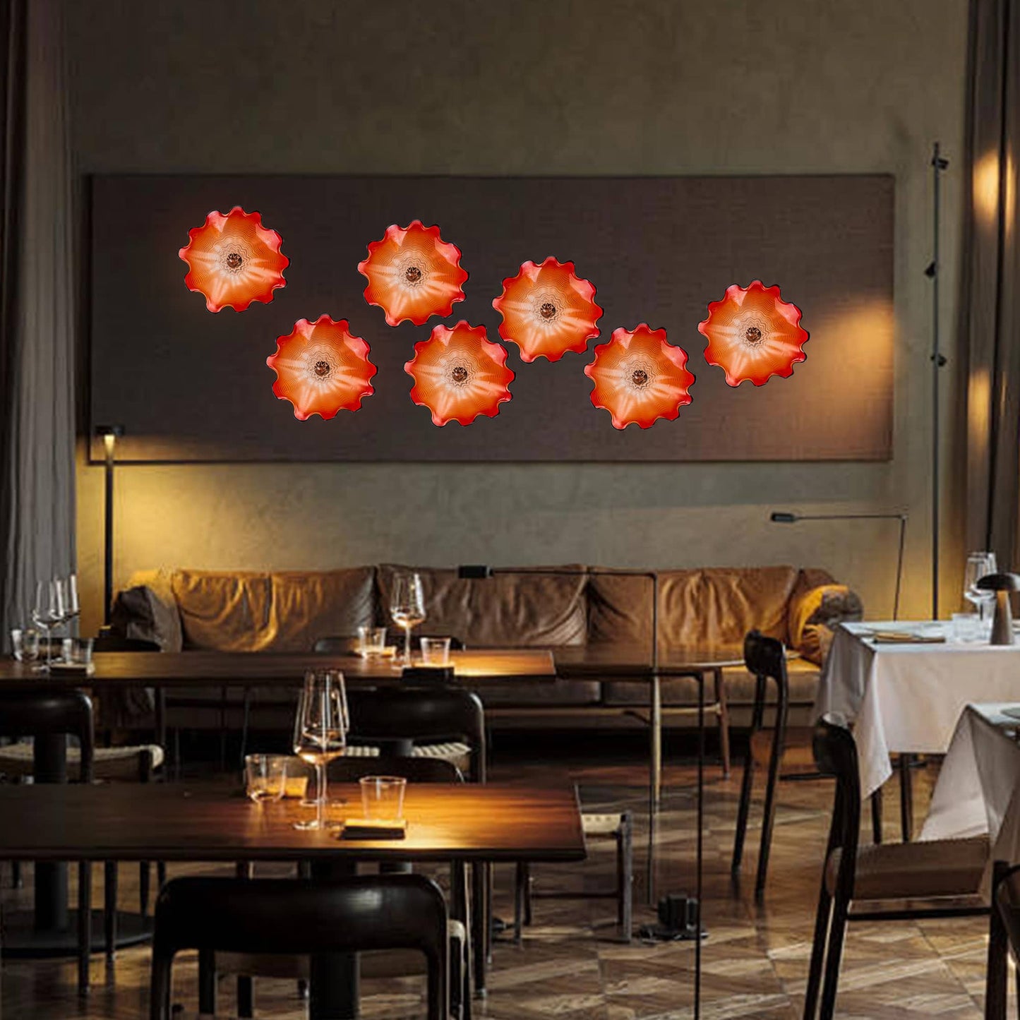 Blown Murano Glass Wall Plates Red D12inches