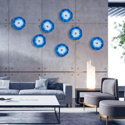 Blown Murano Glass Wall Plates Blue Edge White Center D12inches
