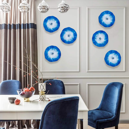 Blown Murano Glass Wall Plates Blue Edge White Center D12inches