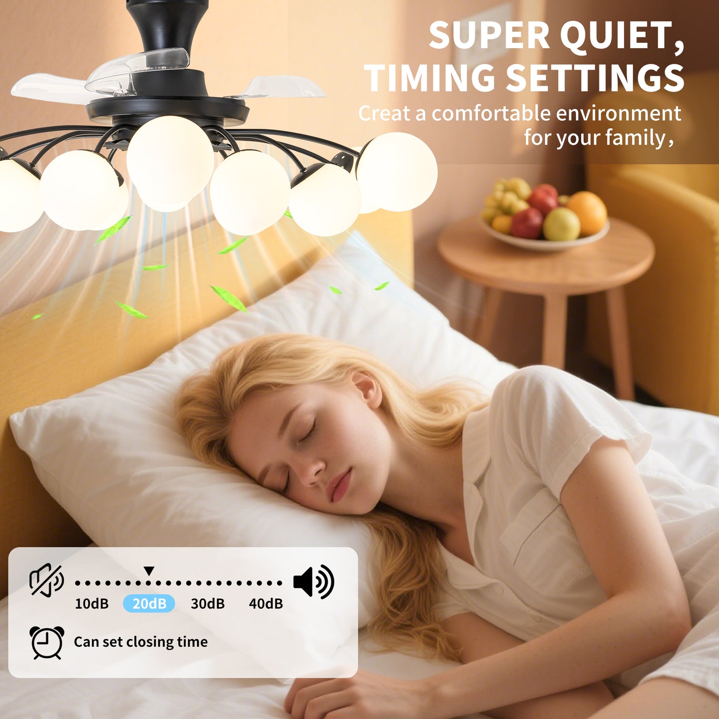 Modern 12-Light Black Globe Chandelier Fan with Remote