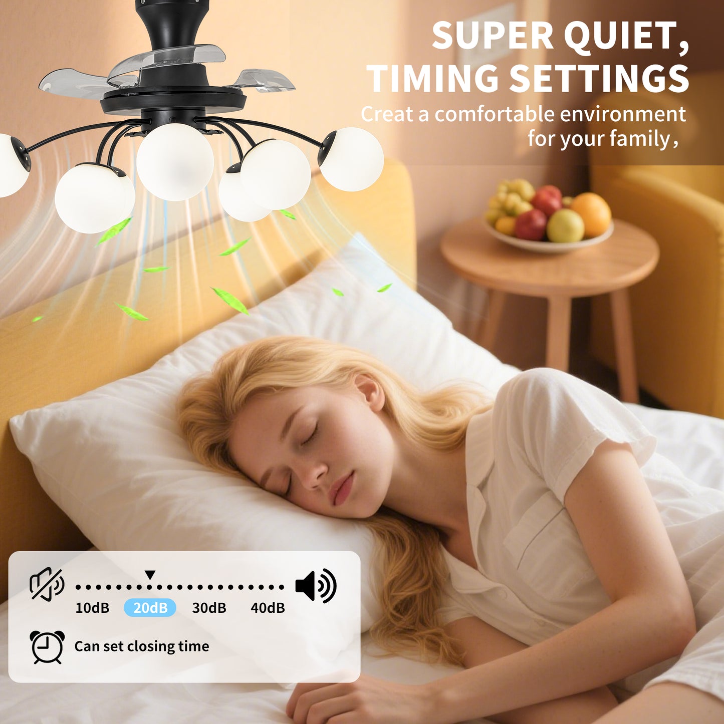 Modern Black Chandelier Fan with 8 Globe Lights & Remote