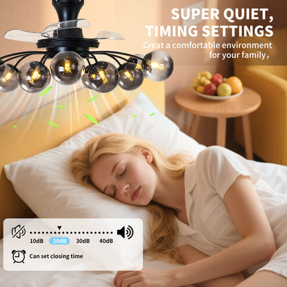 Black Smoke Glass 12-Light Retractable Ceiling Fan with Remote