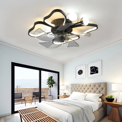 Modern Black Flush Mount Ceiling Fan with Light & Remote