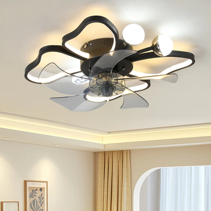 Modern Black Flush Mount Ceiling Fan with Light & Remote