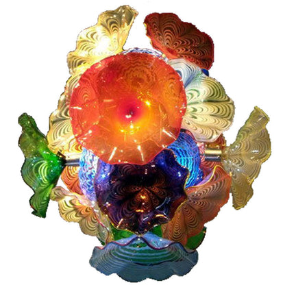 Ceiling Bloom Blown Glass Plates Chandelier Multi Colors Flowers