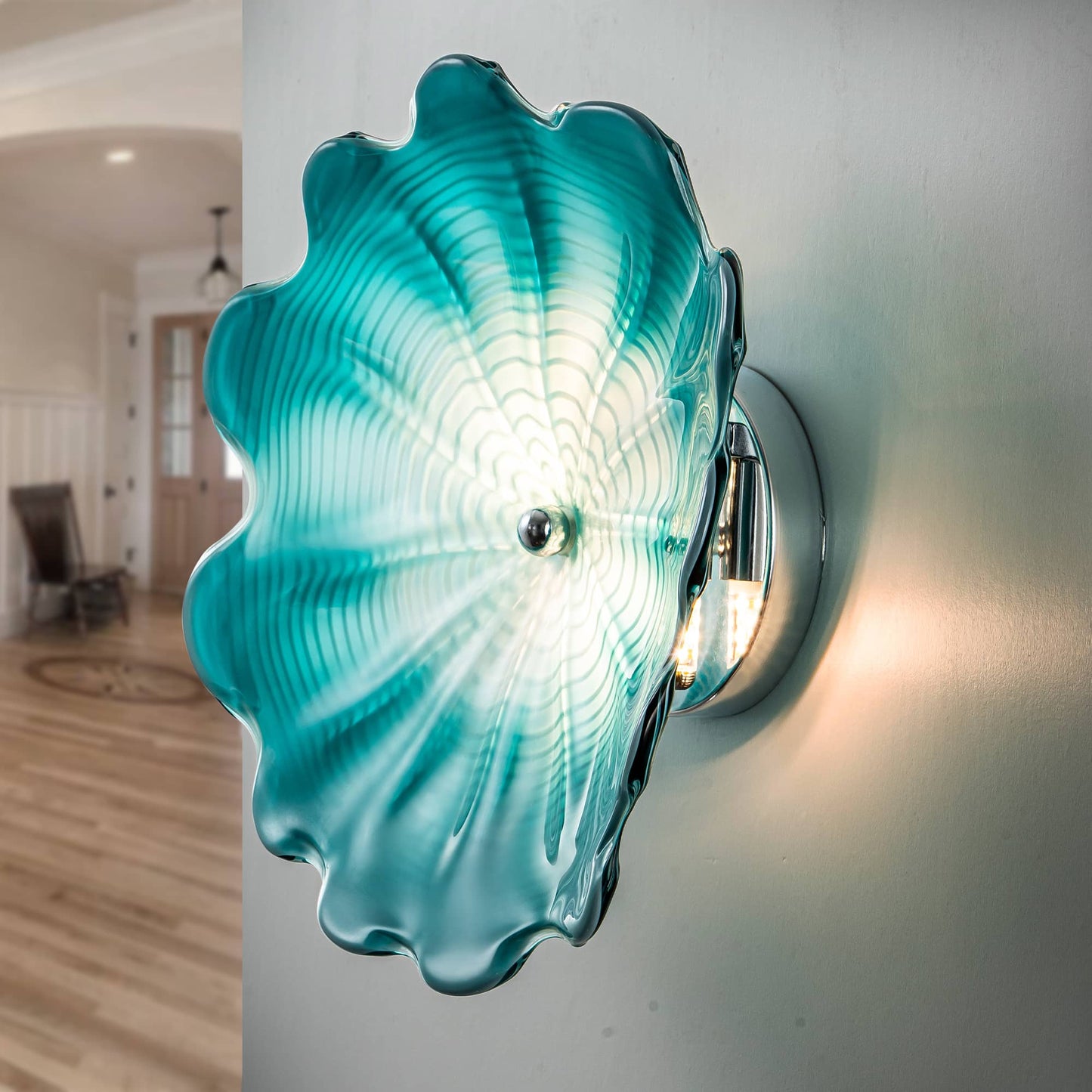 Murano Glass Wall Plates Aqua Color With LED D12inches