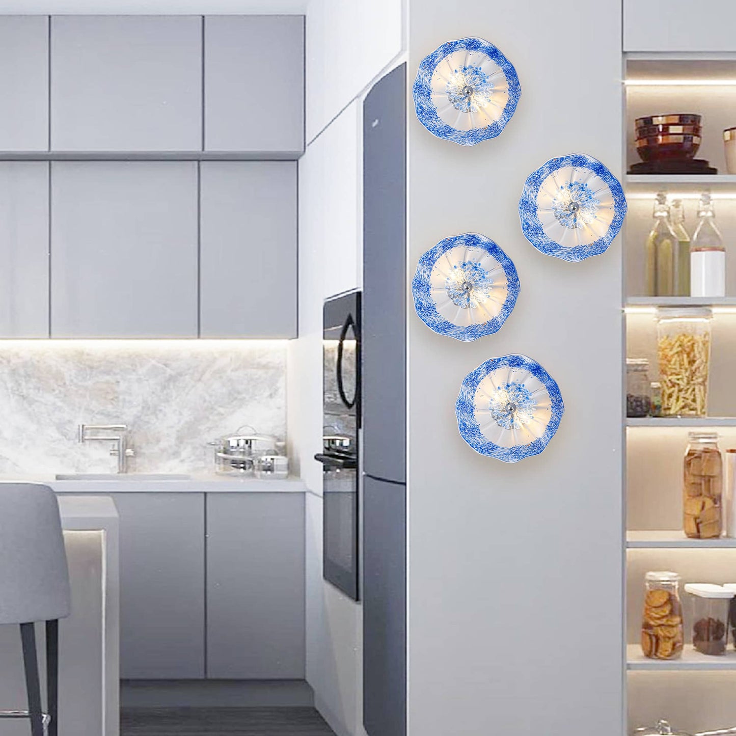 Murano Glass Wall Plates Cobalt Blue Spots With LED