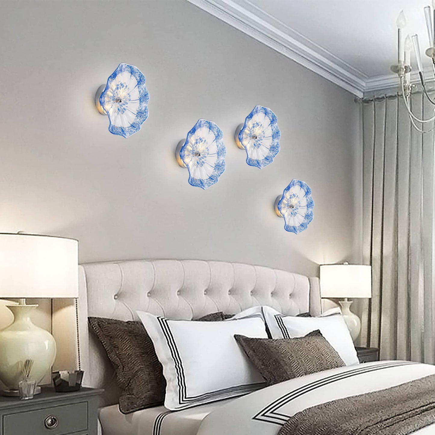 Murano Glass Wall Plates Cobalt Blue Spots With LED