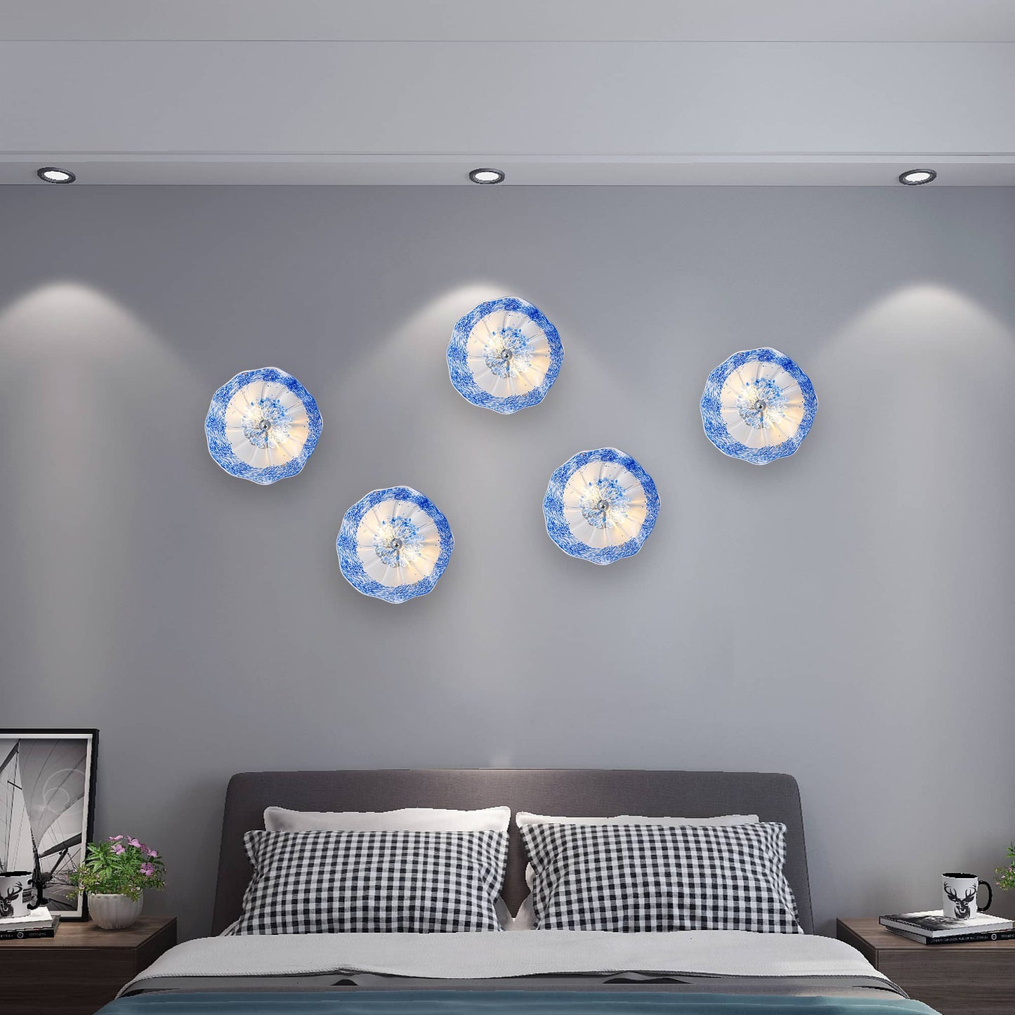 Murano Glass Wall Plates Cobalt Blue Spots With LED
