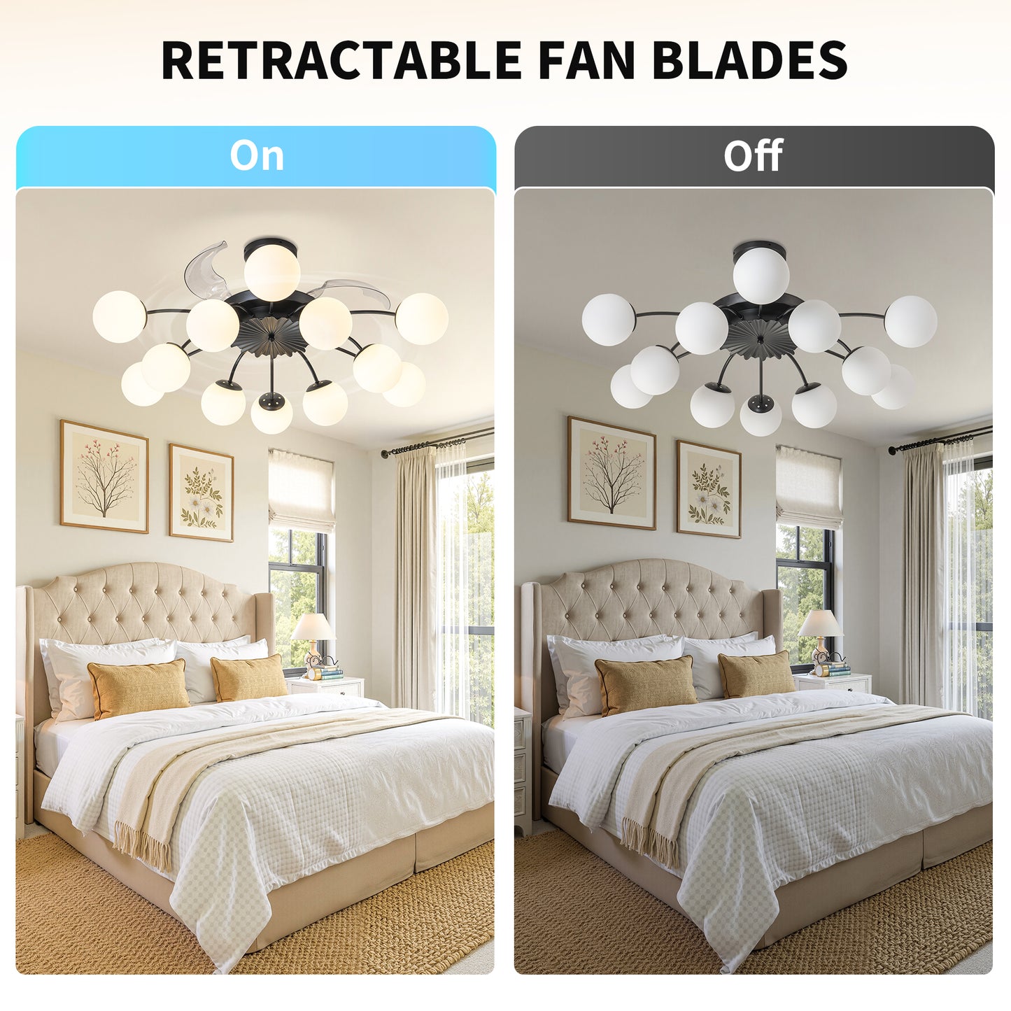 Modern 12-Light Black Globe Chandelier Fan with Remote