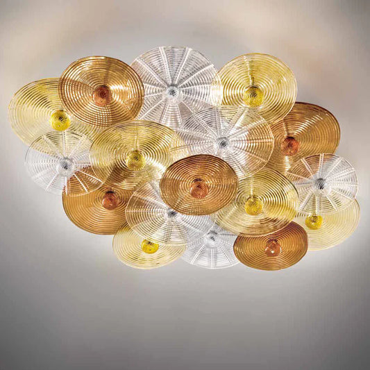 Murano-Style Multicolor Concentric Glass Disc Ceiling Chandelier