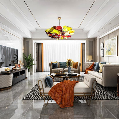 Colorful Blooms Fall Glass Plates Chandelier Lotus Shape