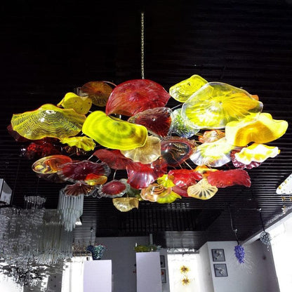 Colorful Blooms Fall Glass Plates Chandelier Lotus Shape