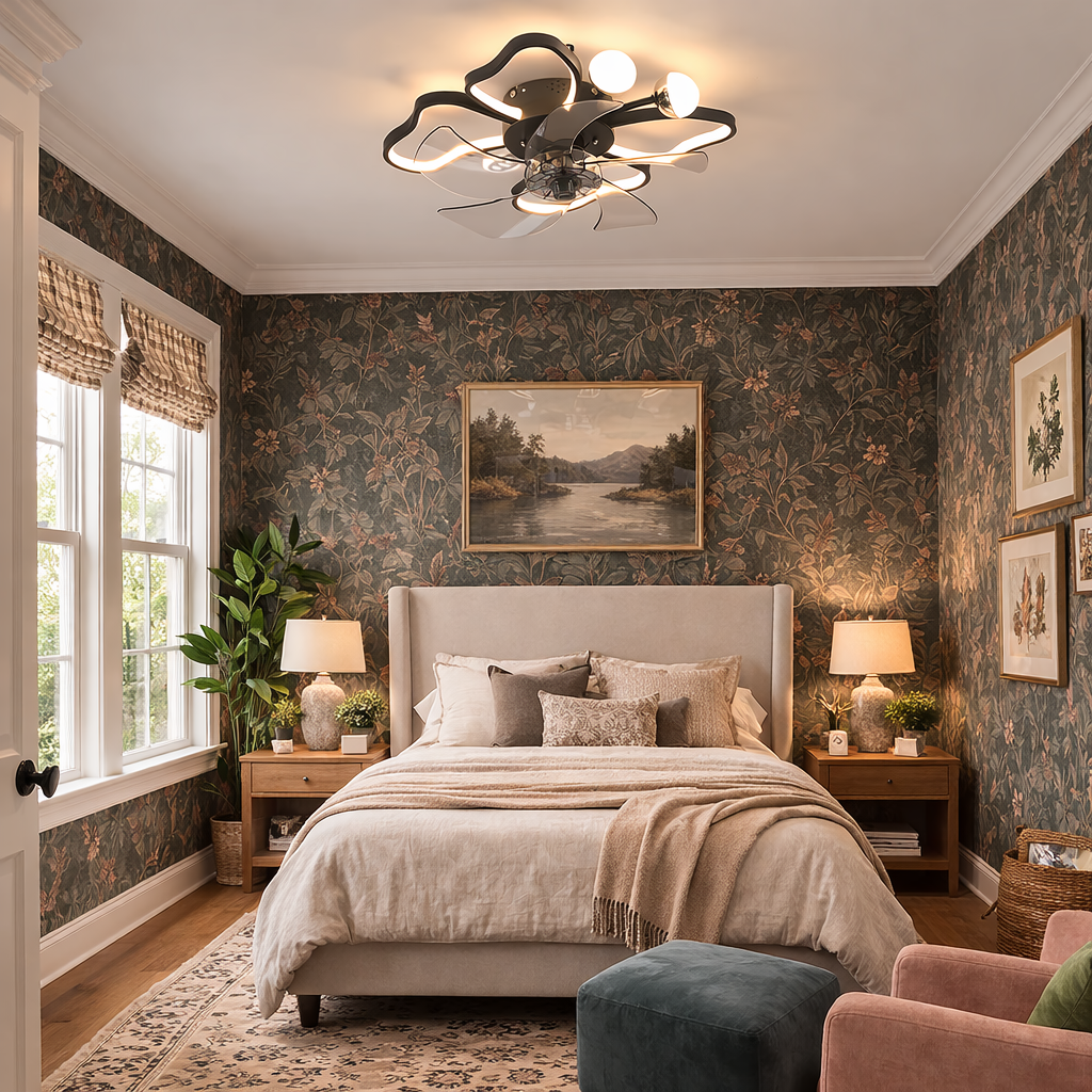 Modern Black Flush Mount Ceiling Fan with Light & Remote