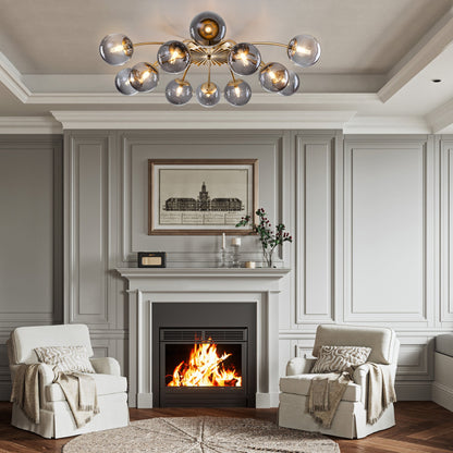 Close-up of Smoke Gray Glass Globes with Brass Finish - Artistic Ceiling Decor - LEDLIGHTHUB